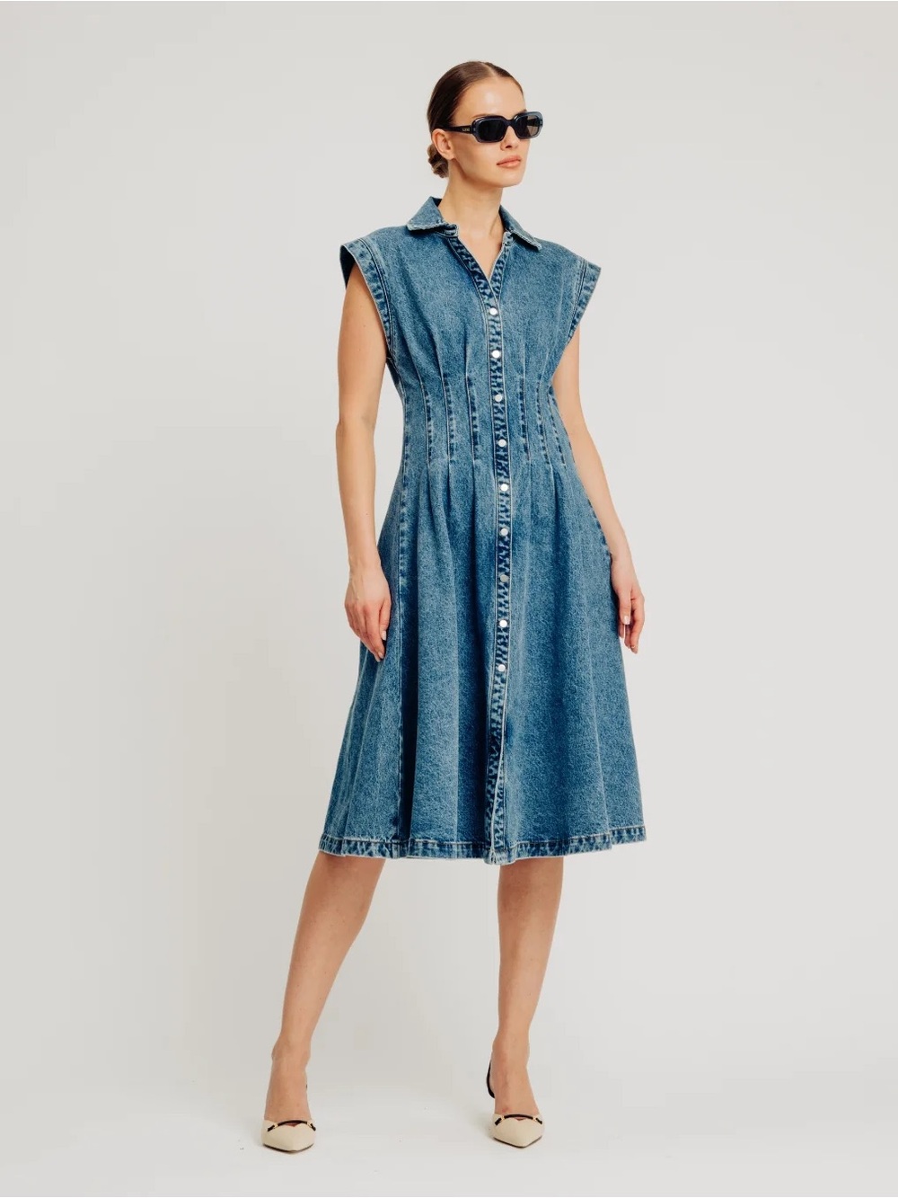 Torn by Ronny Kobo LENORA DRESS in Blue Denim NWOT